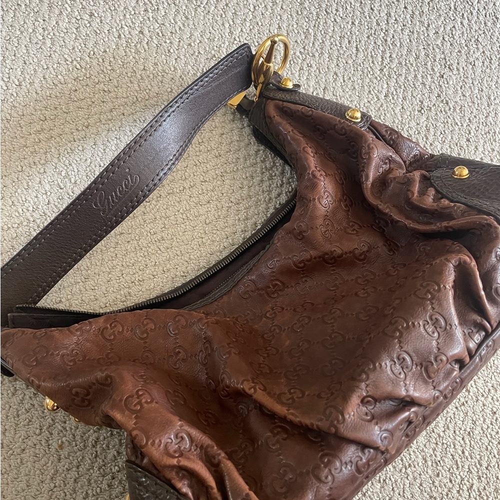 Gucci Brown Leather Guccissima Vintage Shoulder Bag with Gold Hardware - Picture 2 of 6